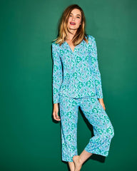 Lilly Pulitzer 24" Pajama Crop Pant Bon Bon Blue Leapin Leopards | Women Loungewear