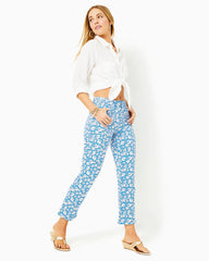 Lilly Pulitzer 27" Annet High Rise Crop Flare Jean Lunar Blue Palm Beach Petals | Women Bottoms