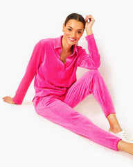 Lilly Pulitzer 28" Mallie Velour Pant Pink Palms | Women Bottoms