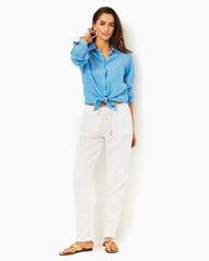 Lilly Pulitzer 31" Taron Mid Rise Linen Pant Resort White | Women Bottoms