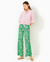 Lilly Pulitzer 32" Bal Harbour Palazzo Pant Conch Shell Pink Lets Go Bananas Engineered Pant | Women Bottoms