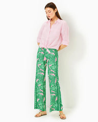 Lilly Pulitzer 32" Bal Harbour Palazzo Pant Conch Shell Pink Lets Go Bananas Engineered Pant | Women Bottoms
