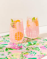 Lilly Pulitzer Acrylic Wine Glass Set Conch Shell Pink Caning | Women Tabletop