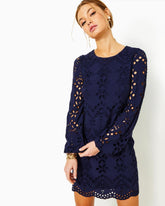 Lilly Pulitzer Alyna Long Sleeve Eyelet Dress True Navy Soiree Eyelet | Women Straight Dresses