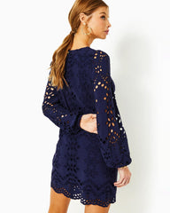 Lilly Pulitzer Alyna Long Sleeve Eyelet Dress True Navy Soiree Eyelet | Women Straight Dresses