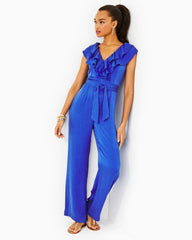 Lilly Pulitzer Amata Ruffle Jumpsuit Alba Blue | Women Rompers & Jumpsuits
