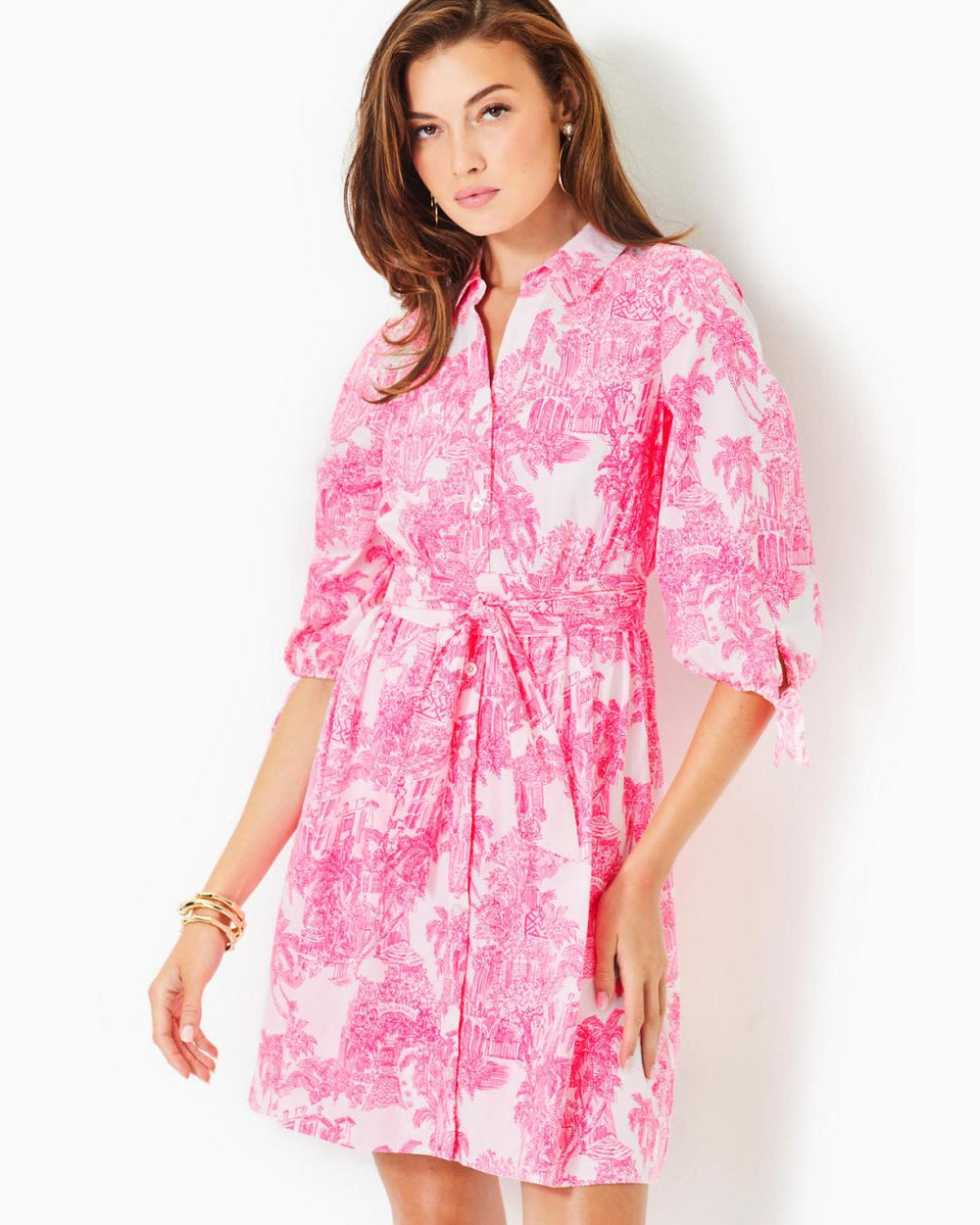 Lilly Pulitzer Amrita Cotton Shirtdress Resort White Pb Anniversary Toile | Women Fit & Flare Dresses