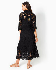 Lilly Pulitzer Amrita Eyelet Midi Dress Onyx Soiree Eyelet | Women Fit & Flare Dresses