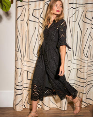 Lilly Pulitzer Amrita Eyelet Midi Dress Onyx Soiree Eyelet | Women Fit & Flare Dresses