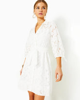 Lilly Pulitzer Amrita Shirtdress Resort White Flora Faille | Women Fit & Flare Dresses
