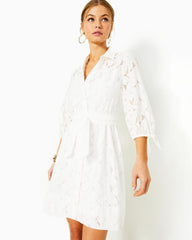 Lilly Pulitzer Amrita Shirtdress Resort White Flora Faille | Women Fit & Flare Dresses