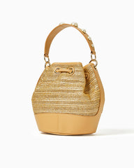 Lilly Pulitzer Arly Straw Bucket Bag Gold Metallic | Women Bags