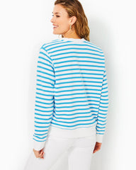 Lilly Pulitzer Ballad Cotton Sweatshirt Lunar Blue Striped Lilly Pulitzer Embroidered Sweat | Women Tops