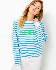 Lilly Pulitzer Ballad Cotton Sweatshirt Lunar Blue Striped Lilly Pulitzer Embroidered Sweat | Women Tops