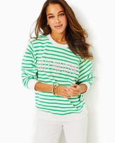 Lilly Pulitzer Ballad Cotton Sweatshirt Spearmint Striped Lilly Pulitzer Embroidered Sweat | Women Tops