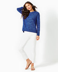 Lilly Pulitzer Bayport Cotton Crew Sweater Aegean Navy Blue Marl | Women Tops