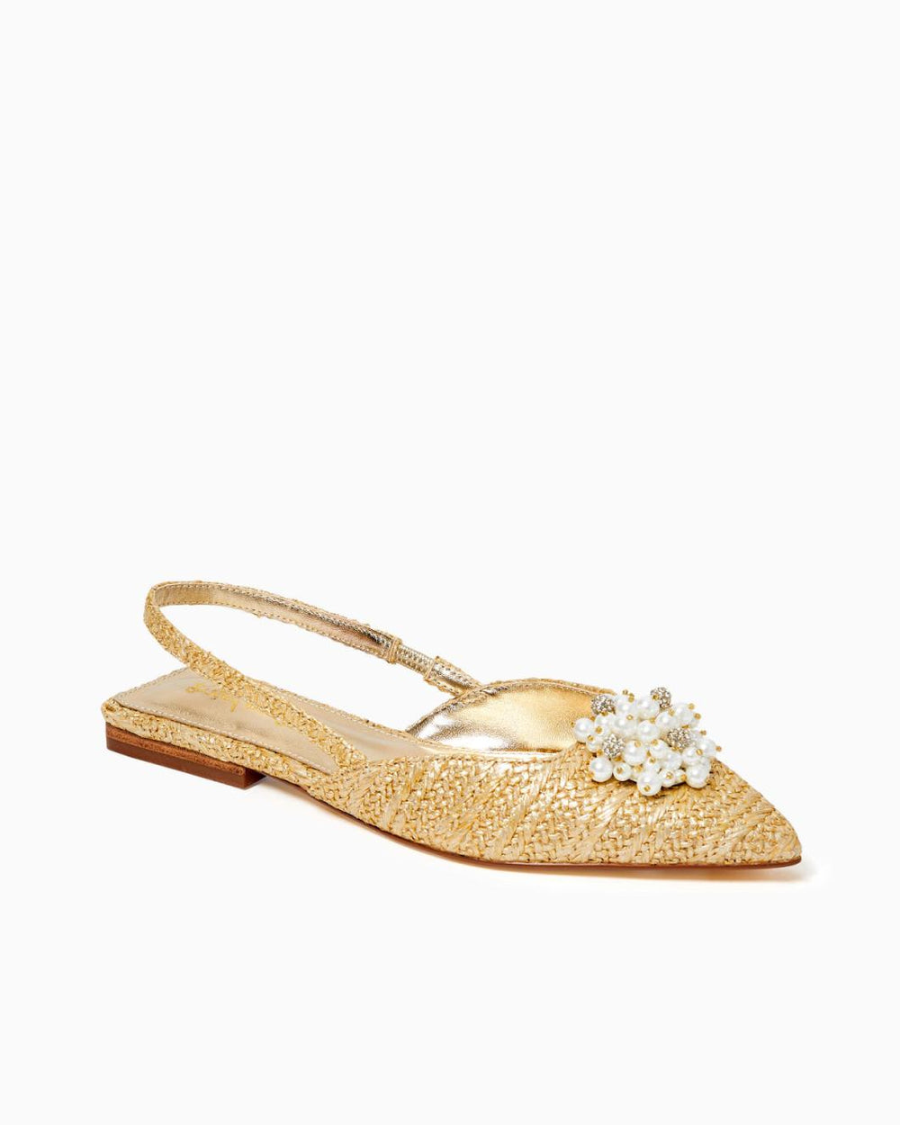 Lilly Pulitzer Brit Straw Slingback Shoe Gold Metallic | Women Shoes