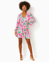 Lilly Pulitzer Calla Long Sleeve V-Neck Dress Roxie Pink Worth A Look | Women Fit & Flare Dresses
