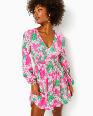 Lilly Pulitzer Calla Long Sleeve V-Neck Dress Roxie Pink Worth A Look | Women Fit & Flare Dresses