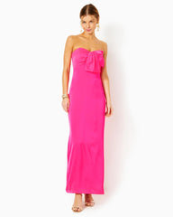 Lilly Pulitzer Carlynn Satin Maxi Bow Dress Pink Palms | Women Straight Dresses