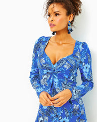 Lilly Pulitzer Claudia Twist-Front Midi Dress Alba Blue Cruisin Together | Women Fitted Dresses