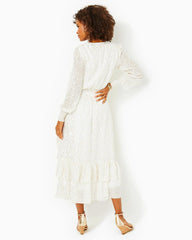 Lilly Pulitzer Cristiana Midi Dress Coconut Viscose Metallic Clip Dobby | Women A-Line/Easy Dresses