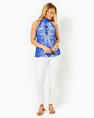 Lilly Pulitzer Donita Halter Top Alba Blue Baja Cove Engineered Woven Top | Women Tops