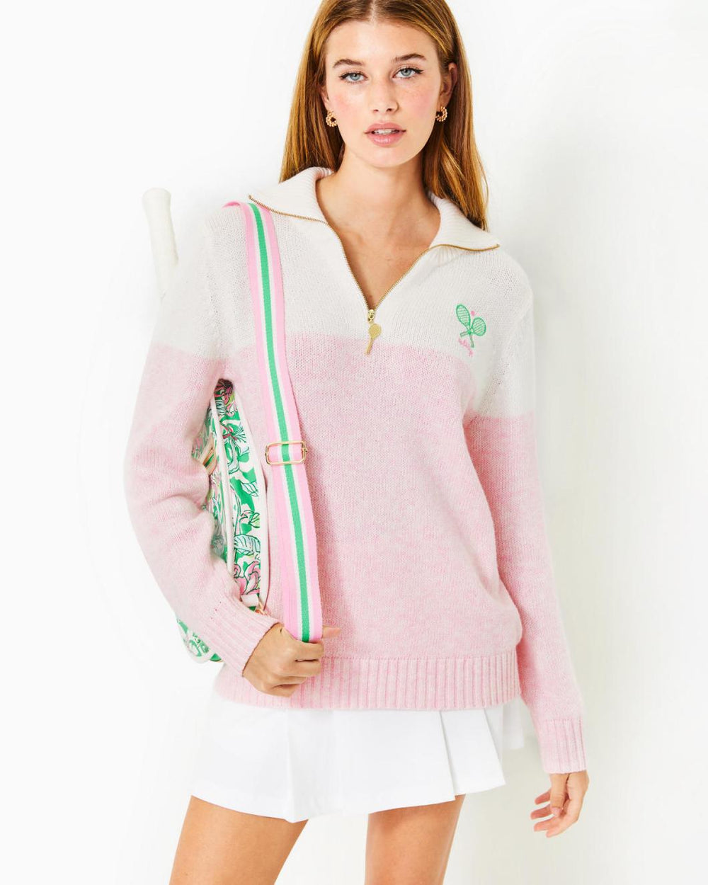 Lilly Pulitzer Dorset Collared Sweater Pastel Confetti Pink On The Court Colorblock | Women Tops