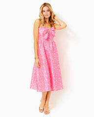 Lilly Pulitzer Ellara Jacquard Midi Bow Dress Roxie Pink Baby Blues Jacquard | Women Fit & Flare Dresses