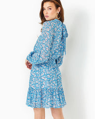 Lilly Pulitzer Ellielynn Long Sleeve Dress Lunar Blue Palm Beach Petals | Women A-Line/Easy Dresses