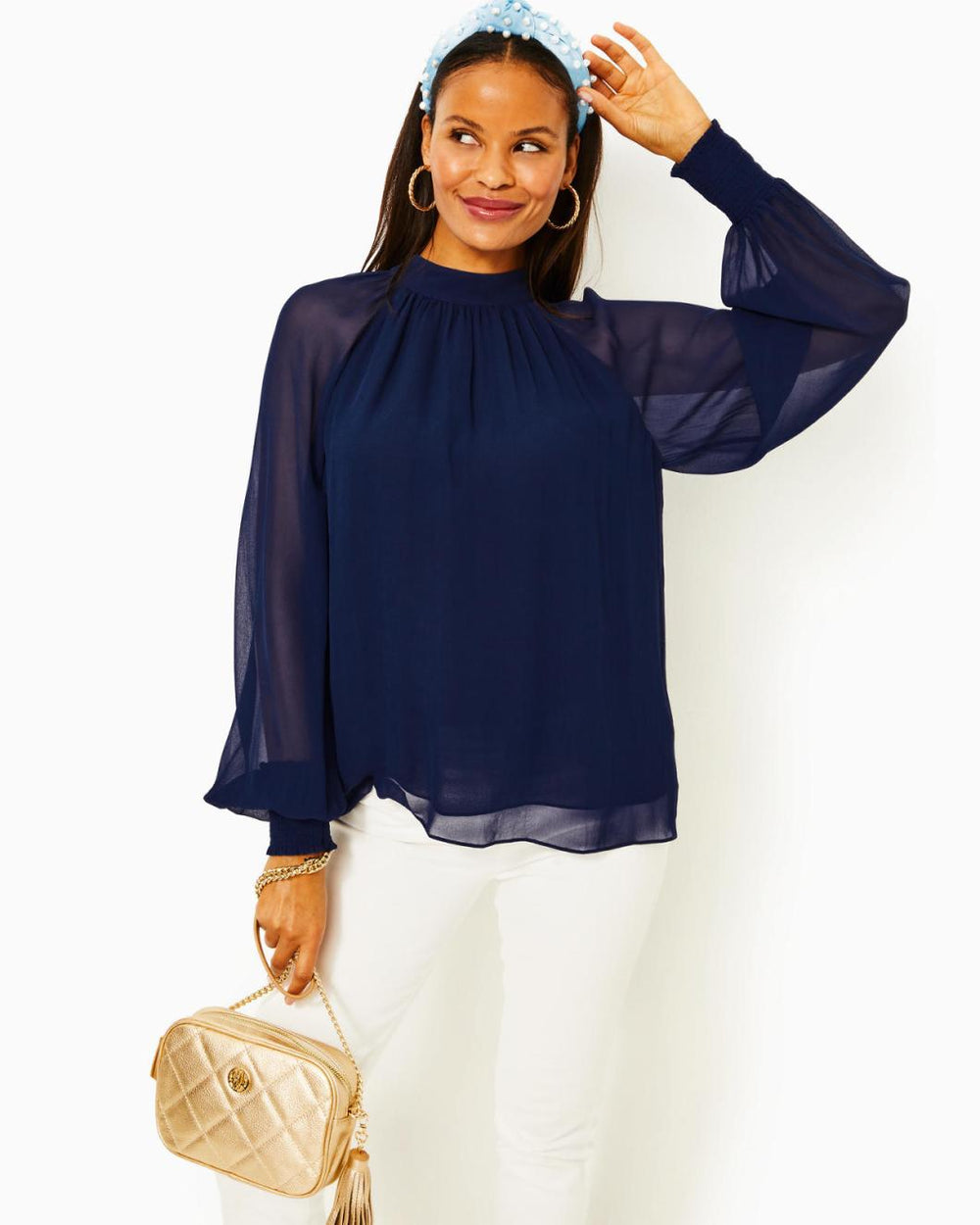 Lilly Pulitzer Ellielynn Long Sleeve Top Low Tide Navy | Women Tops