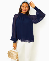 Lilly Pulitzer Ellielynn Long Sleeve Top Low Tide Navy | Women Tops