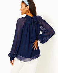 Lilly Pulitzer Ellielynn Long Sleeve Top Low Tide Navy | Women Tops