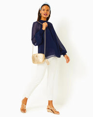Lilly Pulitzer Ellielynn Long Sleeve Top Low Tide Navy | Women Tops