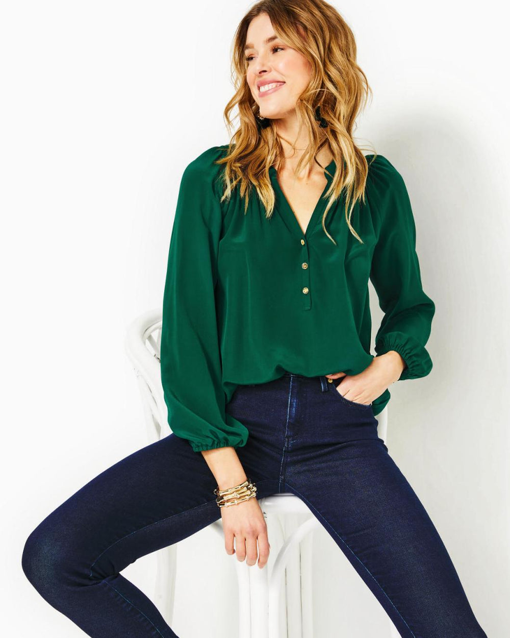 Lilly Pulitzer Elsa Silk Top Evergreen | Women Tops