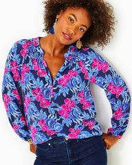 Lilly Pulitzer Elsa Silk Top Low Tide Navy Its Ofishell | Women Tops