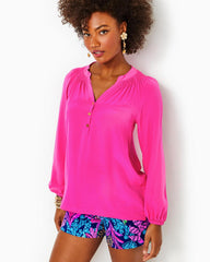 Lilly Pulitzer Elsa Silk Top Pink Palms | Women Tops