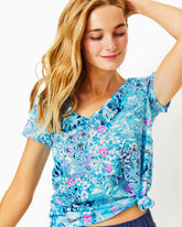 Lilly Pulitzer Etta V-Neck Top Blue Peri Lilly Loves North Carolina | Women Tops