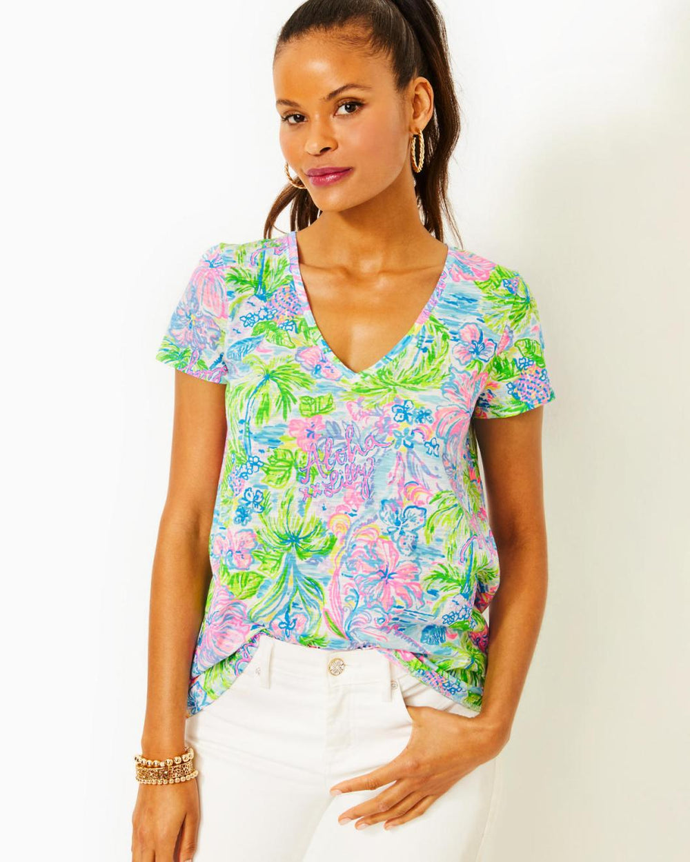 Lilly Pulitzer Etta V-Neck Top Multi Lilly Loves Hawaii | Women Tops