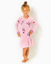 Lilly Pulitzer Girls Hani Cotton Sweater Dress Heathered Peony Pink Valentine Embroidery Childrens | Girl Dresses & Rompers