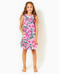 Lilly Pulitzer Girls Little Lilly Classic Shift Dress Kelly Green Hibis Kiss | Girl Dresses & Rompers