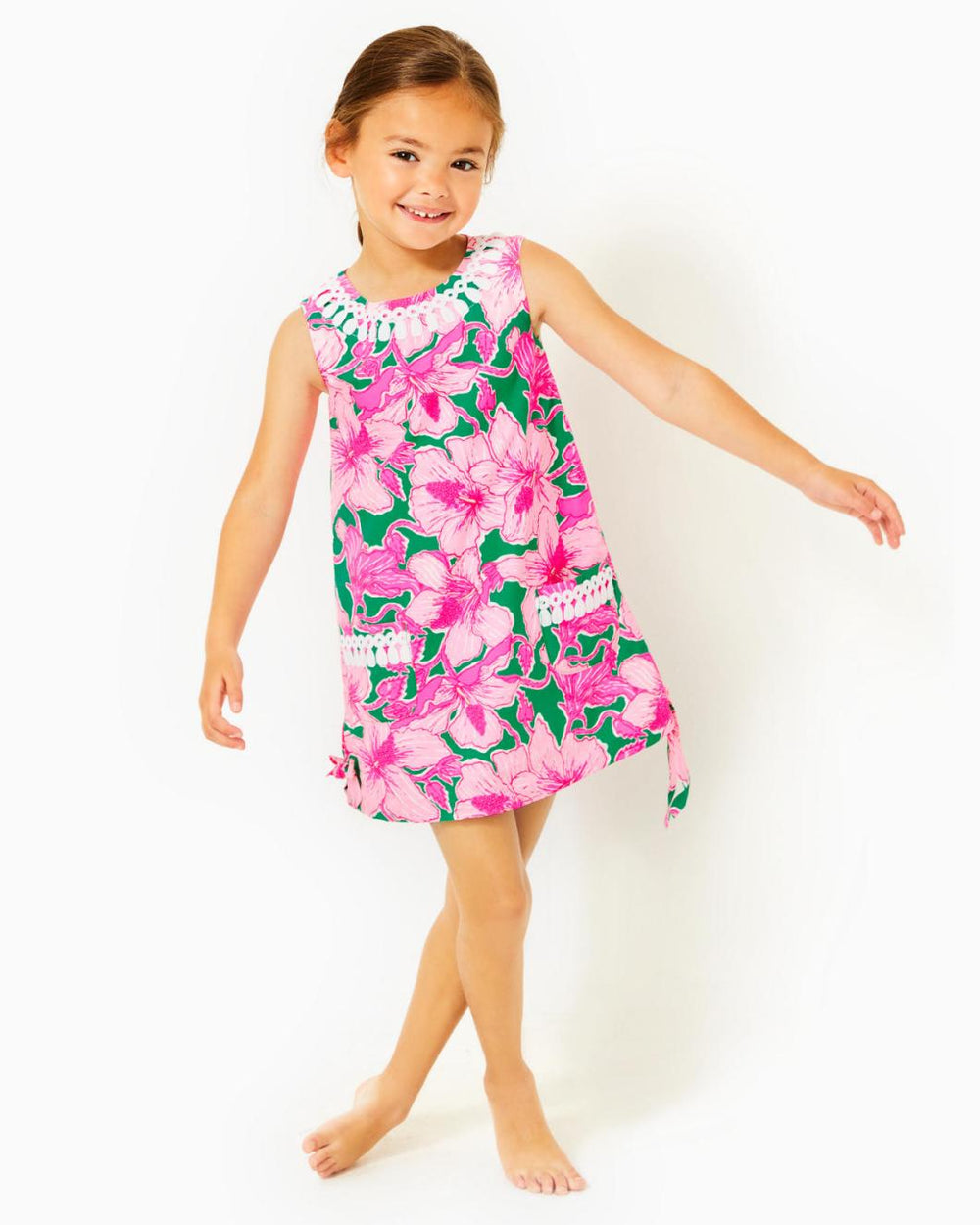 Lilly Pulitzer Girls Little Lilly Classic Shift Dress Kelly Green Hibis Kiss | Girl Dresses & Rompers