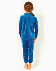 Lilly Pulitzer Girls Little Skipper Ruffle Velour Popover Indigo Breeze | Girl Tops & Bottoms
