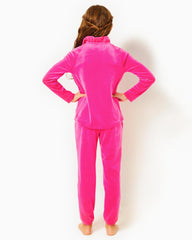 Lilly Pulitzer Girls Little Skipper Ruffle Velour Popover Pink Palms | Girl Tops & Bottoms