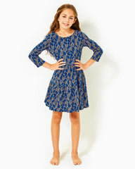 Lilly Pulitzer Girls Mini Geanna Cotton Dress Low Tide Navy Easy To Spot | Girl Dresses & Rompers