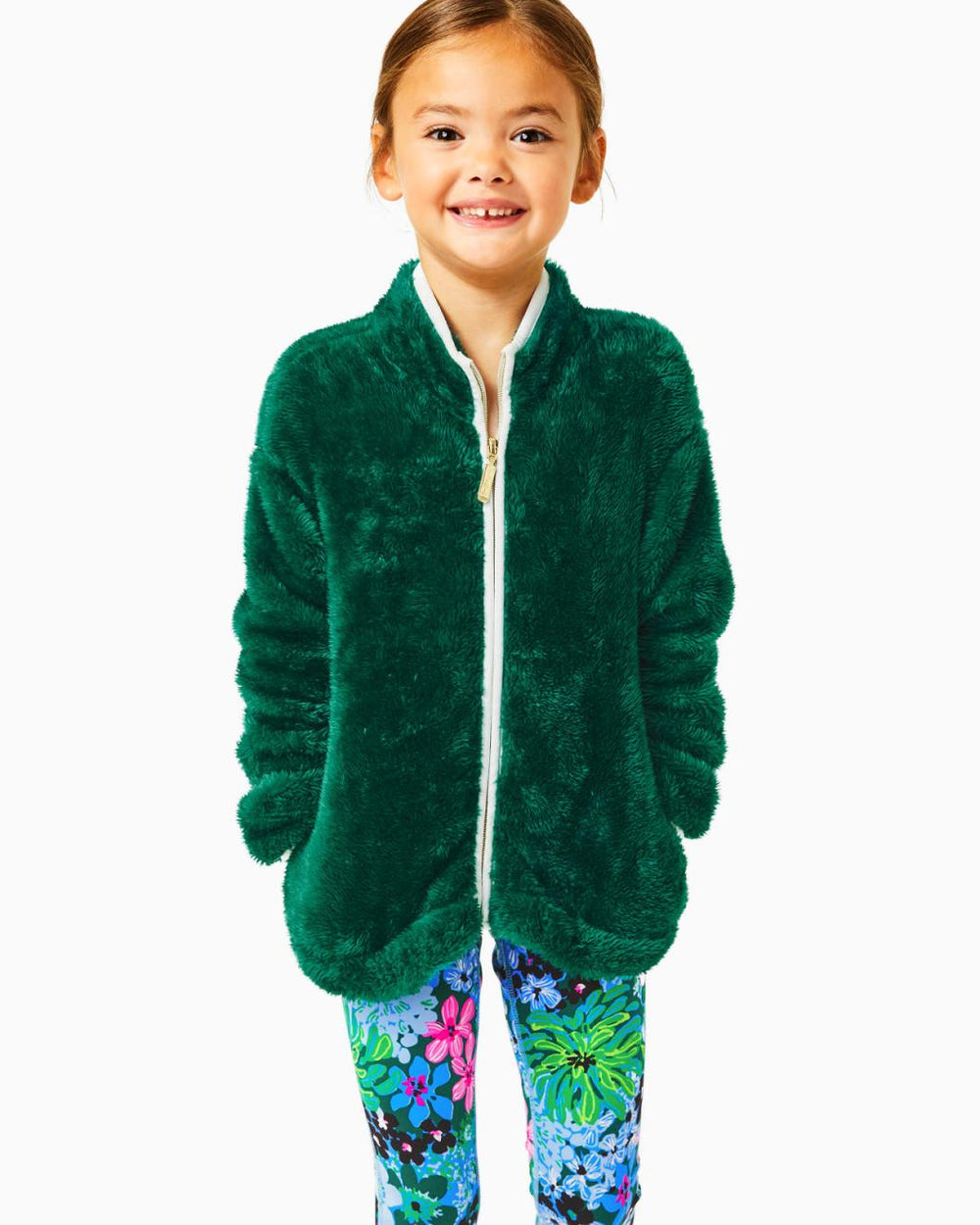 Lilly Pulitzer Girls Mini Joyce Sherpa Jacket Evergreen | Girl Tops & Bottoms