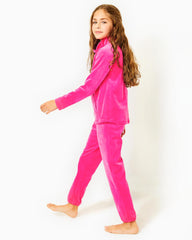 Lilly Pulitzer Girls Mini Mallie Velour Pant Pink Palms | Girl Tops & Bottoms