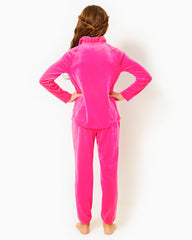 Lilly Pulitzer Girls Mini Mallie Velour Pant Pink Palms | Girl Tops & Bottoms