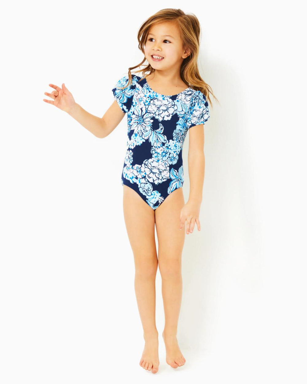 Lilly Pulitzer Girls Waterfall One-Piece Swimsuit Low Tide Navy Bouquet All Day Swim | Girl Swim
