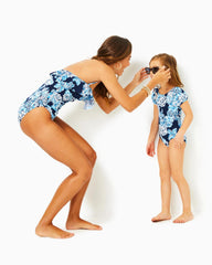 Lilly Pulitzer Girls Waterfall One-Piece Swimsuit Low Tide Navy Bouquet All Day Swim | Girl Swim